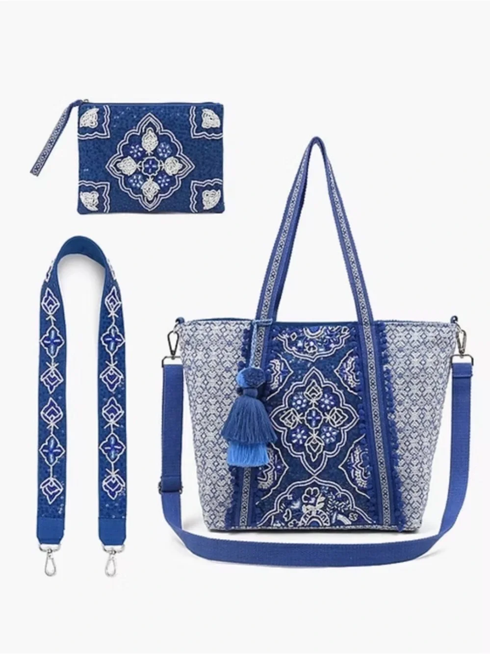 America & Beyond Tote With Bag Strap and Pouch oriental Blue
